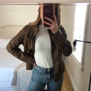 Vince Distressed 100% Leather Jacket Brown L